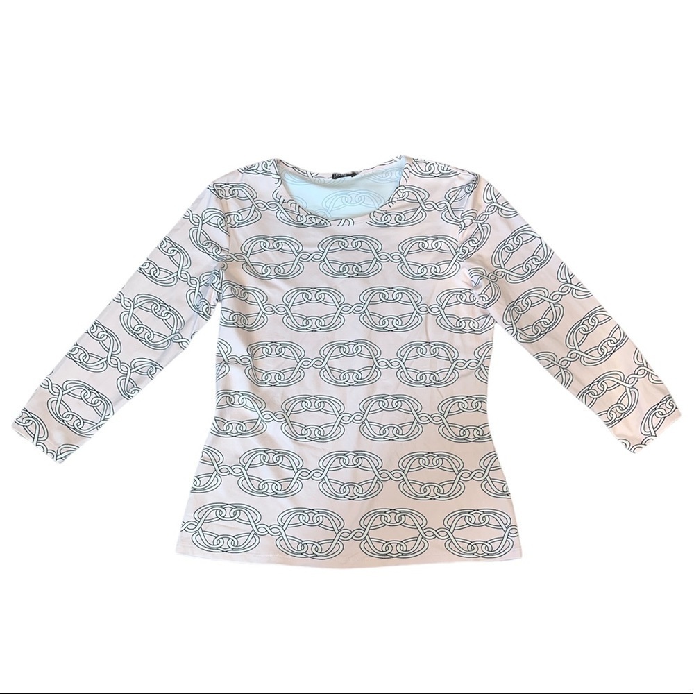 J. McLaughlin Pink Chainlink 3/4 Sleeve Signature Knit Crew Neck Tee